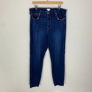 Good American Good Leg Skinny High Rise Jeans Medium Wash Raw Hem Womens 18